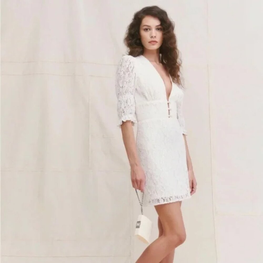 Reformation White Lace Mini Dress